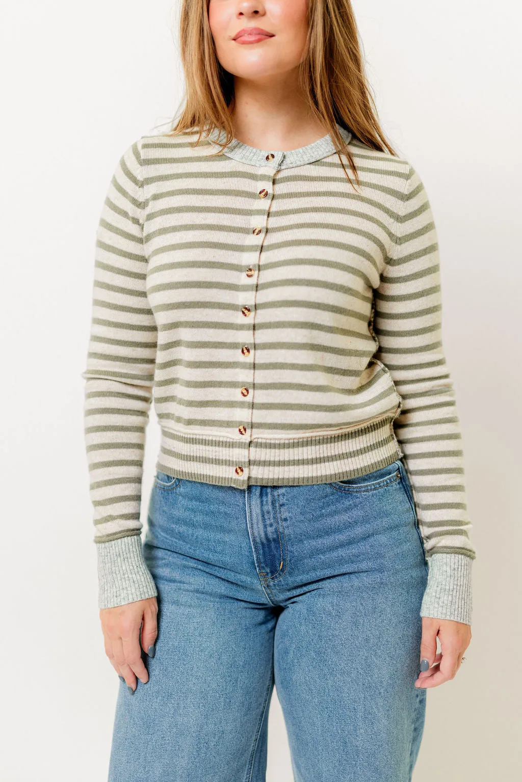 Rae Striped Cardigan Top in Olive/Oat/Grey sold by Worth Collective product image thumbnail 5