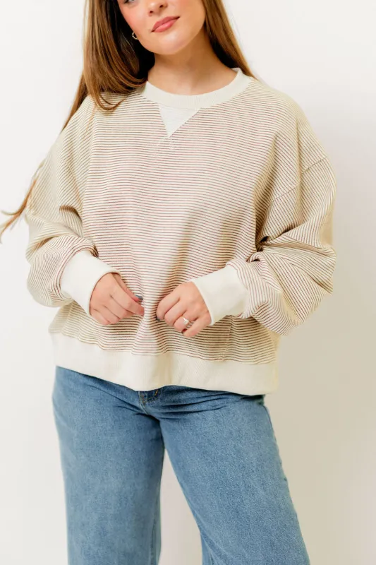 Jaxon Striped Contrast Knit Pullover in Camel/Ecru sold by Worth Collective