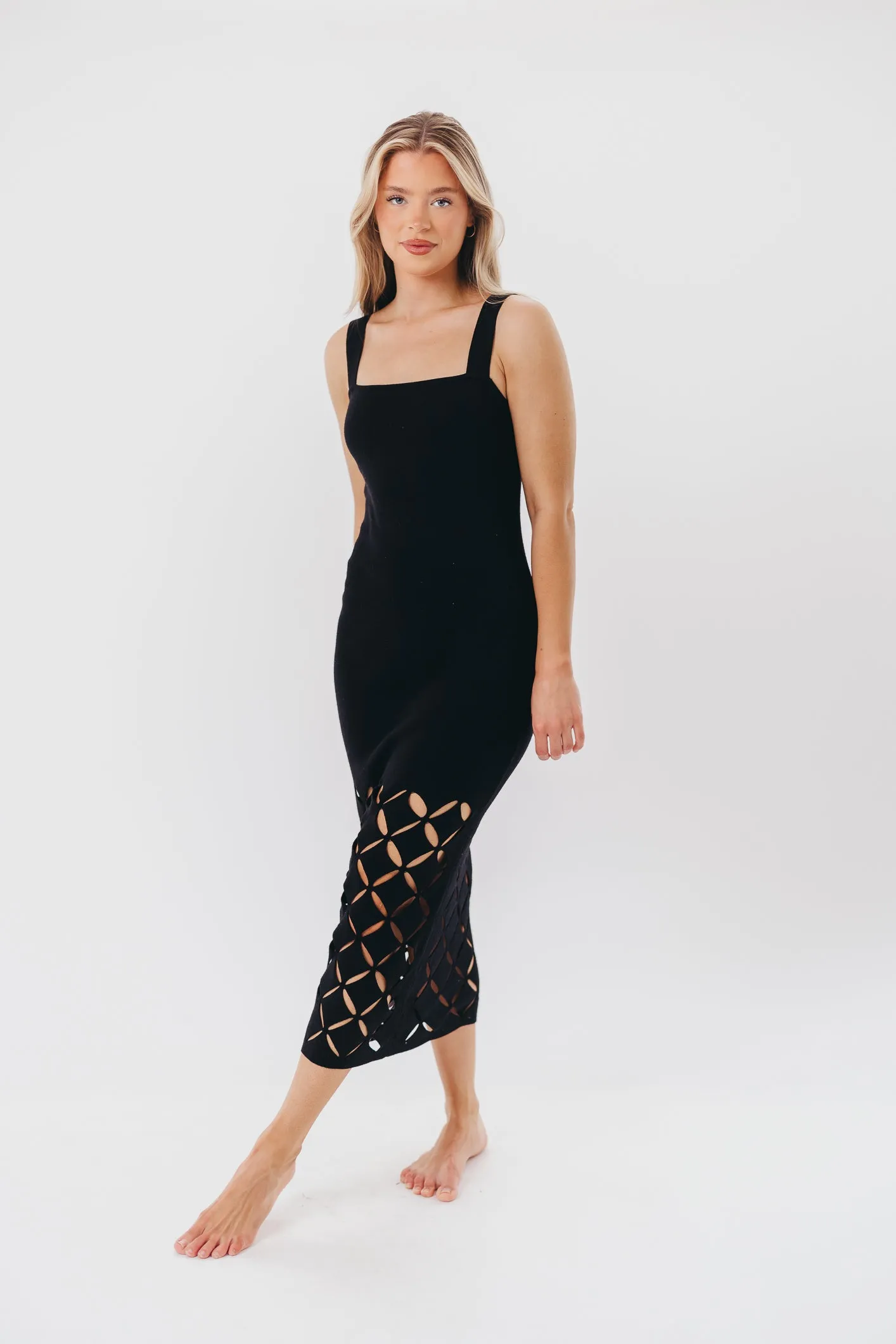 Sofia Knit Maxi Dress with Square Neckline and Cut-Out Detail in Black sold by Worth Collective product image thumbnail 3