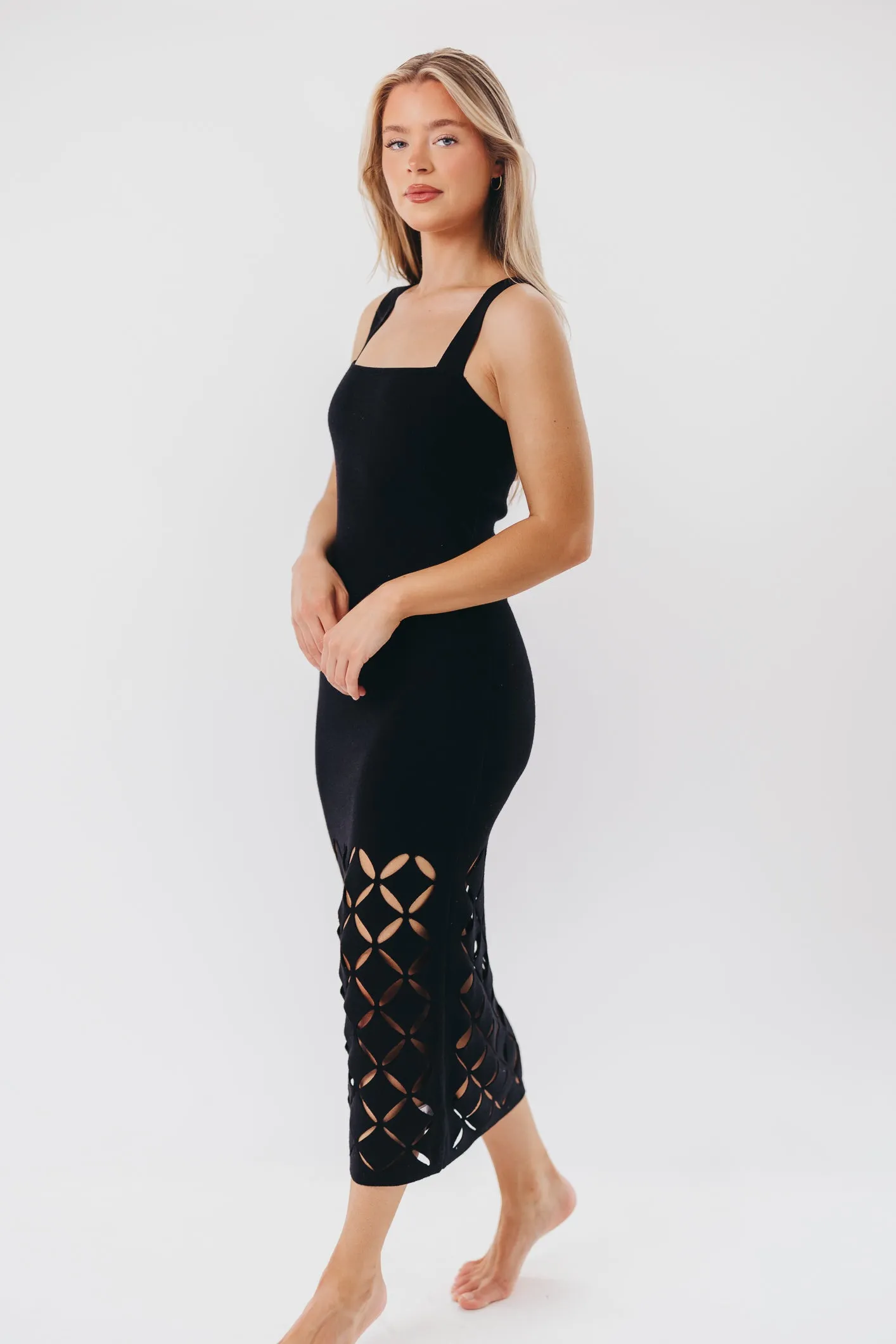 Sofia Knit Maxi Dress with Square Neckline and Cut-Out Detail in Black sold by Worth Collective product image thumbnail 4