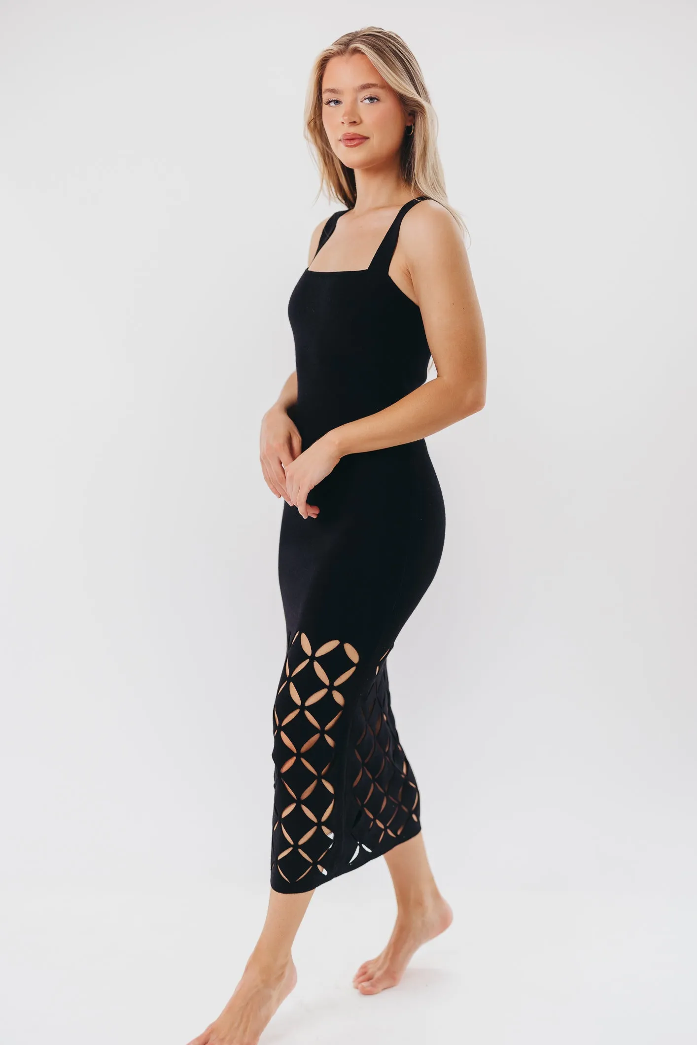 Sofia Knit Maxi Dress with Square Neckline and Cut-Out Detail in Black sold by Worth Collective product image thumbnail 5
