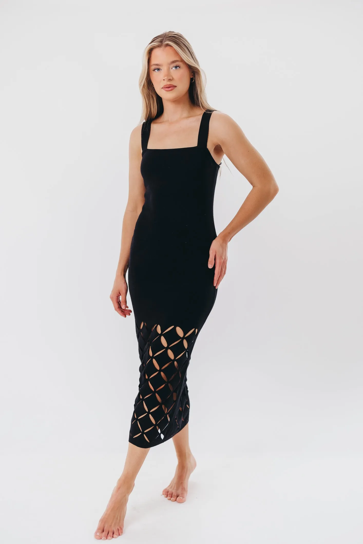 Sofia Knit Maxi Dress with Square Neckline and Cut-Out Detail in Black sold by Worth Collective product image thumbnail 2