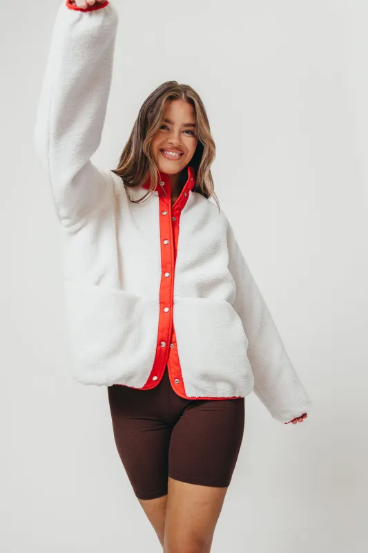 Arden Reversible Two Toned Sherpa Jacket in Cream sold by Worth Collective