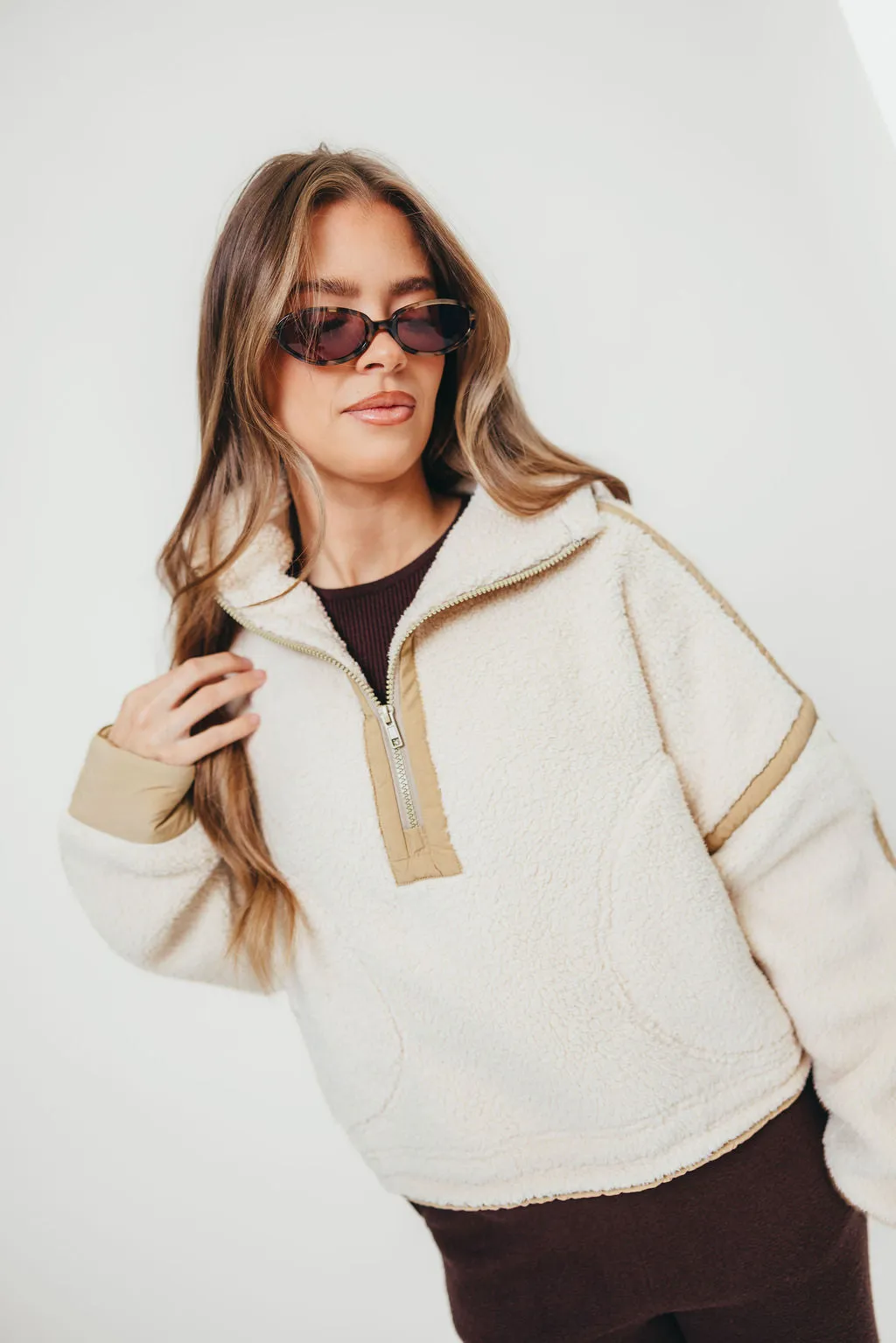 Sara Fleece Quarter Zip Pullover in Ecru sold by Worth Collective product image thumbnail 5