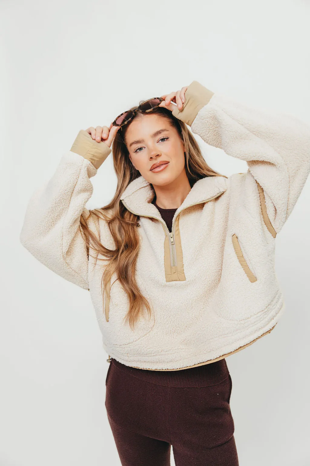 Sara Fleece Quarter Zip Pullover in Ecru sold by Worth Collective product image thumbnail 3