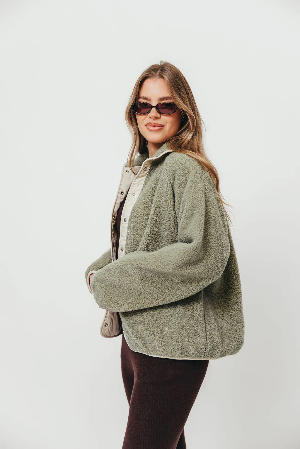 Arden Reversible Two Toned Sherpa Jacket in Mountain Sage sold by Worth Collective product image thumbnail 4