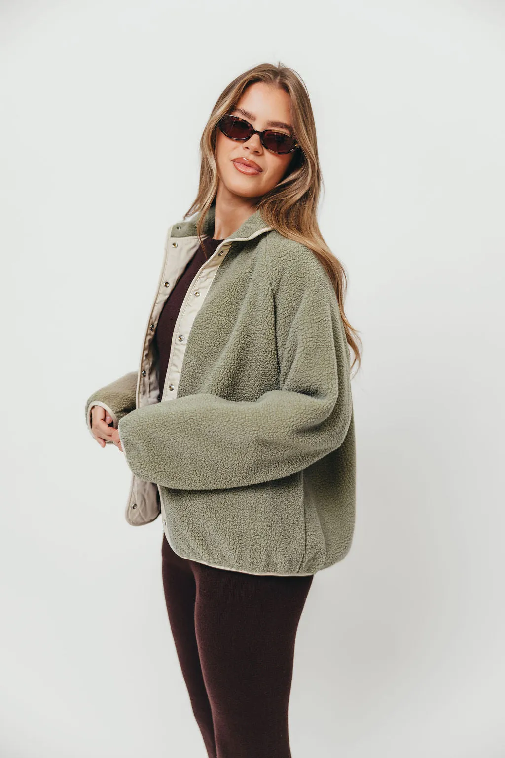 Arden Reversible Two Toned Sherpa Jacket in Mountain Sage sold by Worth Collective product image thumbnail 3