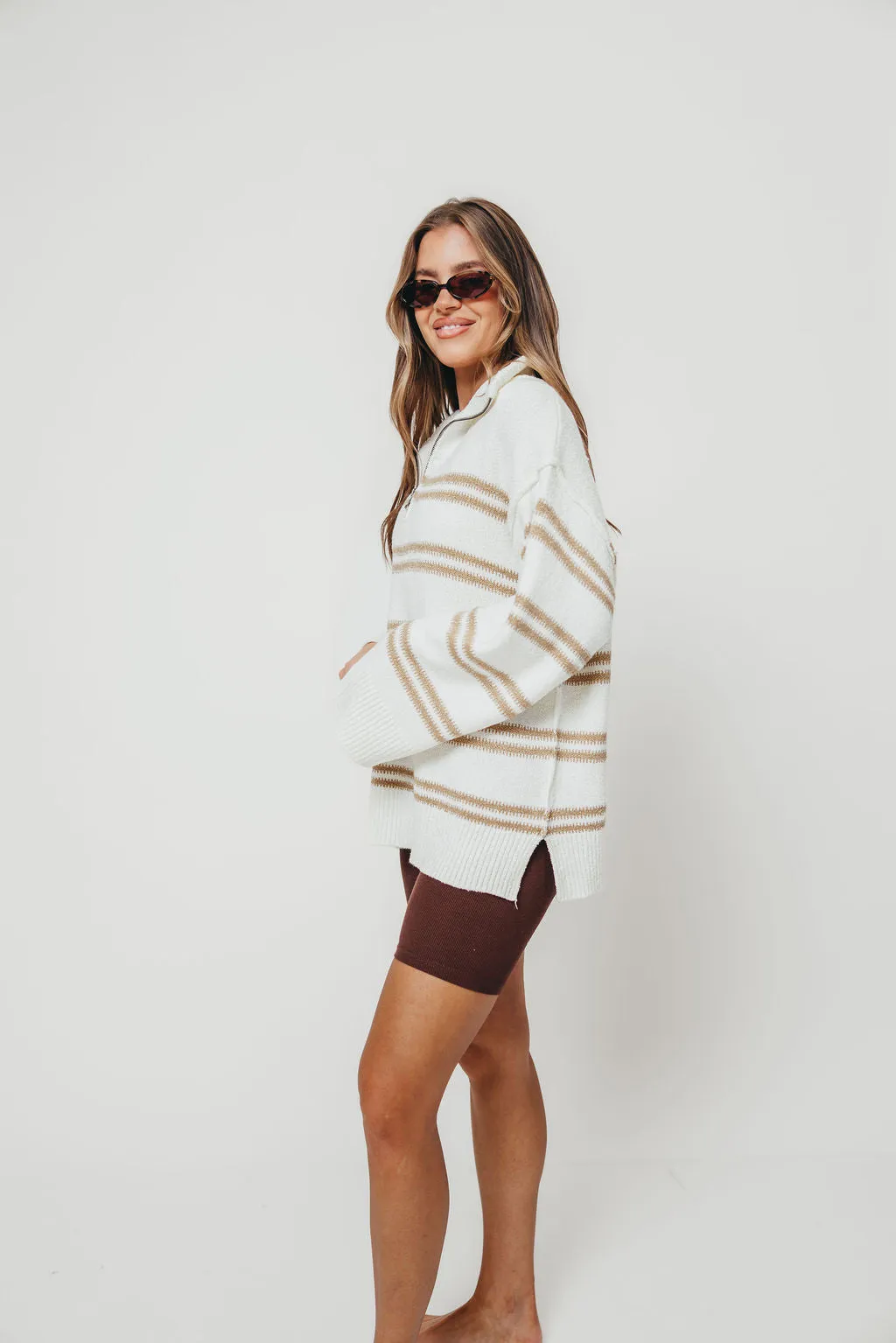 Jo Striped Knit Quarter-Zip Sweater in Cream sold by Worth Collective product image thumbnail 5