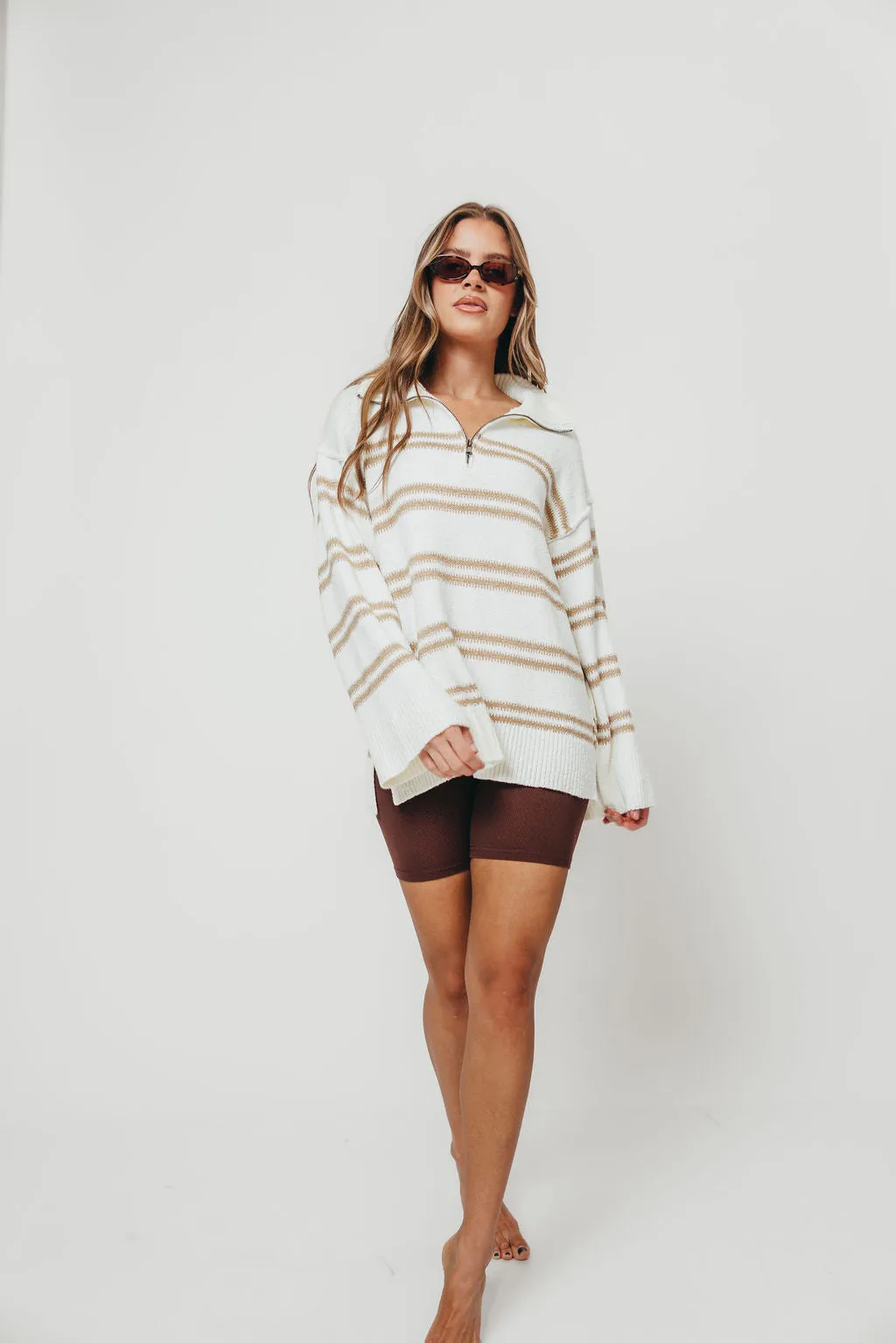 Jo Striped Knit Quarter-Zip Sweater in Cream sold by Worth Collective product image thumbnail 4