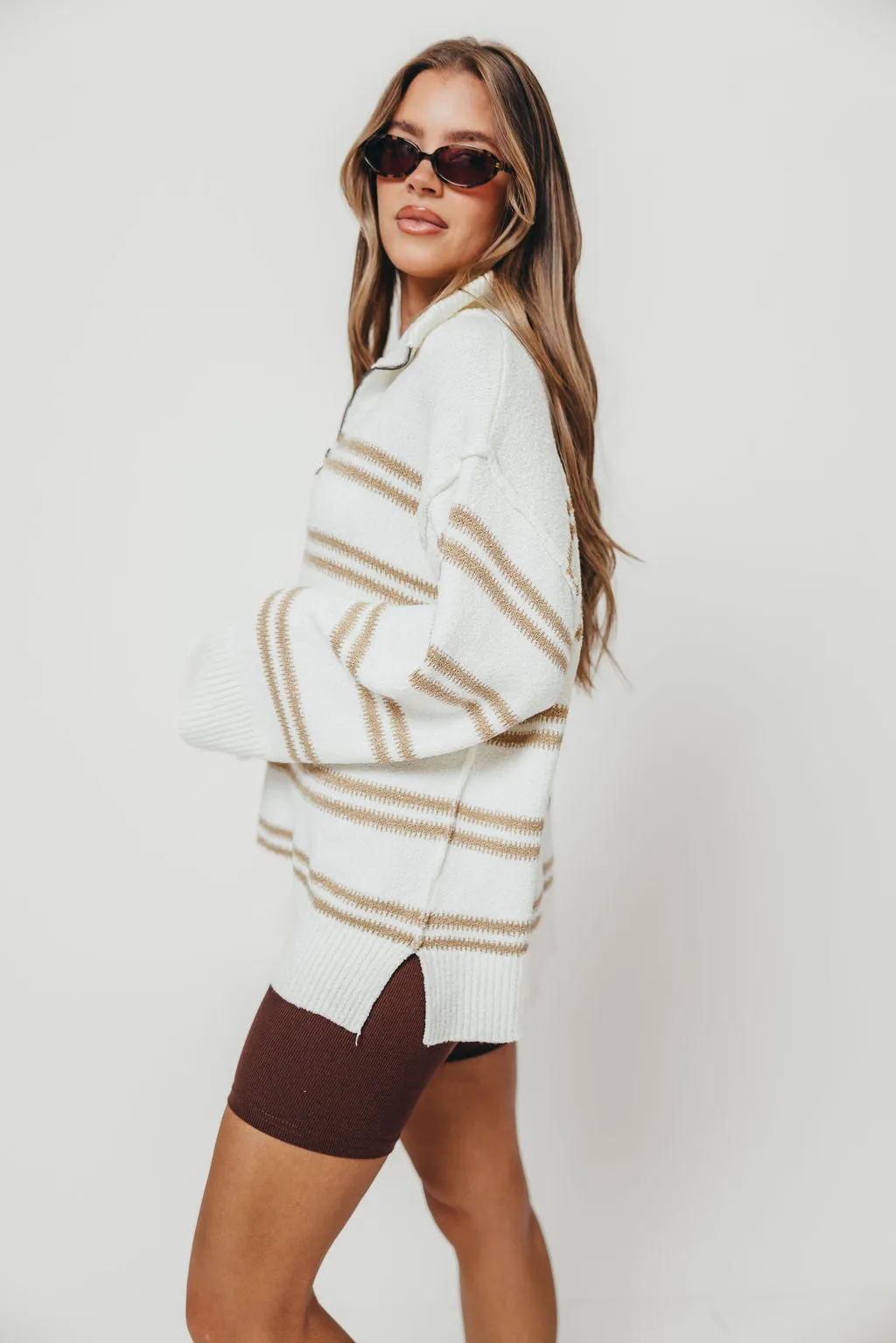 Jo Striped Knit Quarter-Zip Sweater in Cream sold by Worth Collective product image thumbnail 2