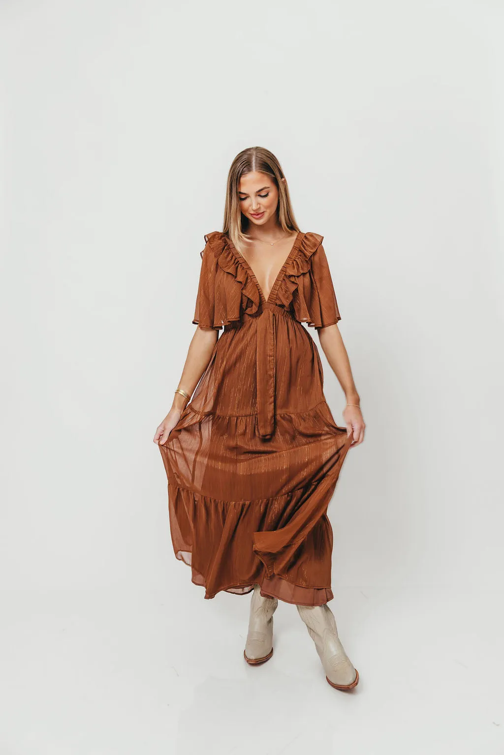 Adrianna Maxi Dress in Brown sold by Worth Collective product image thumbnail 3