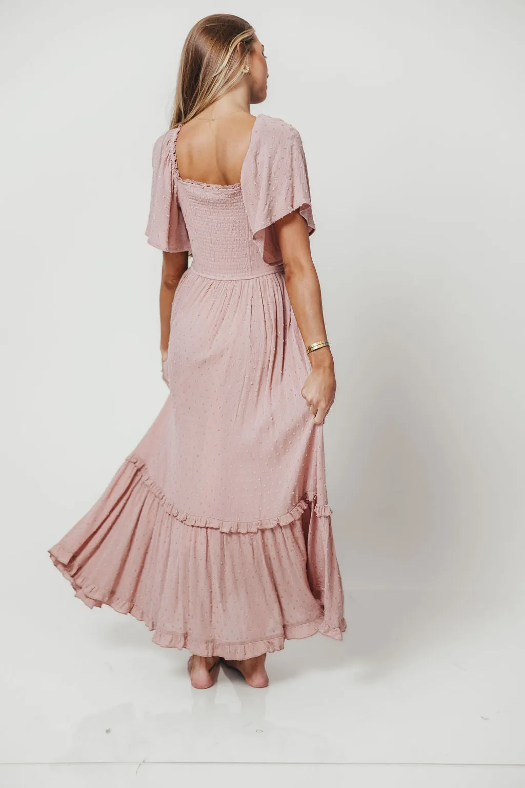 Sasha Swiss Dot Flutter Sleeve Maxi Dress in Tea Rose sold by Worth Collective product image thumbnail 5