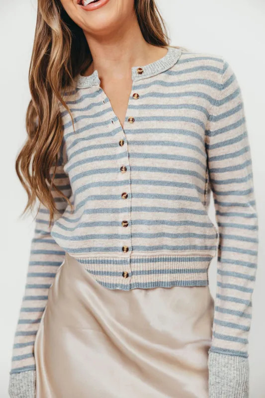 Rae Striped Cardigan Top in Sky Blue/Oat/Grey sold by Worth Collective