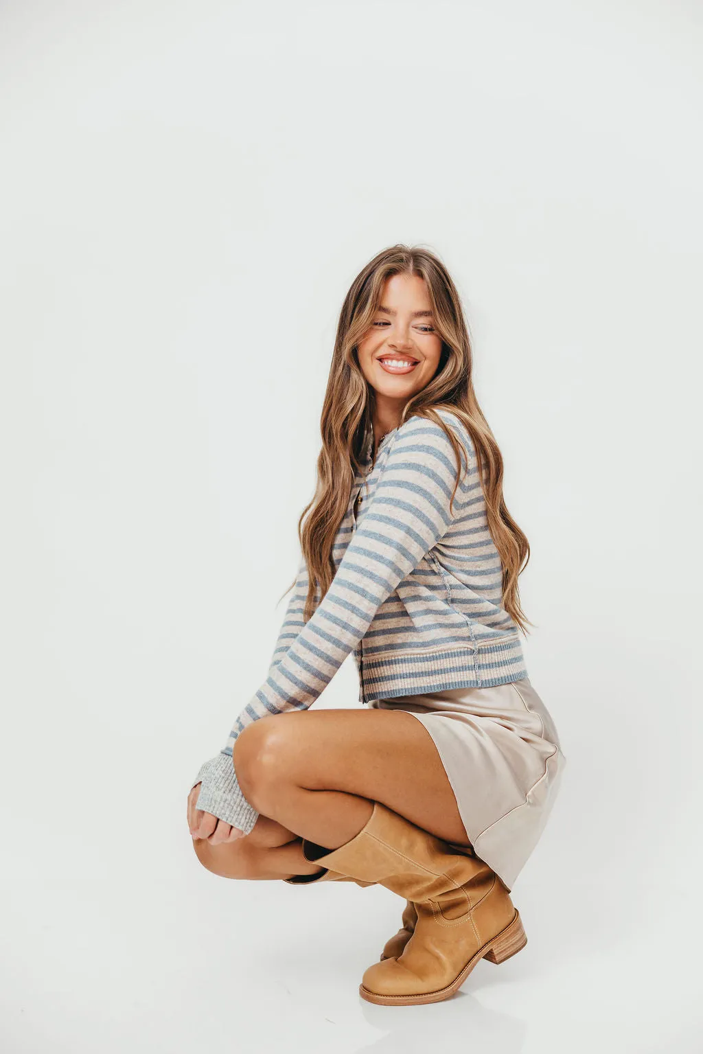 Rae Striped Cardigan Top in Sky Blue/Oat/Grey sold by Worth Collective product image thumbnail 4