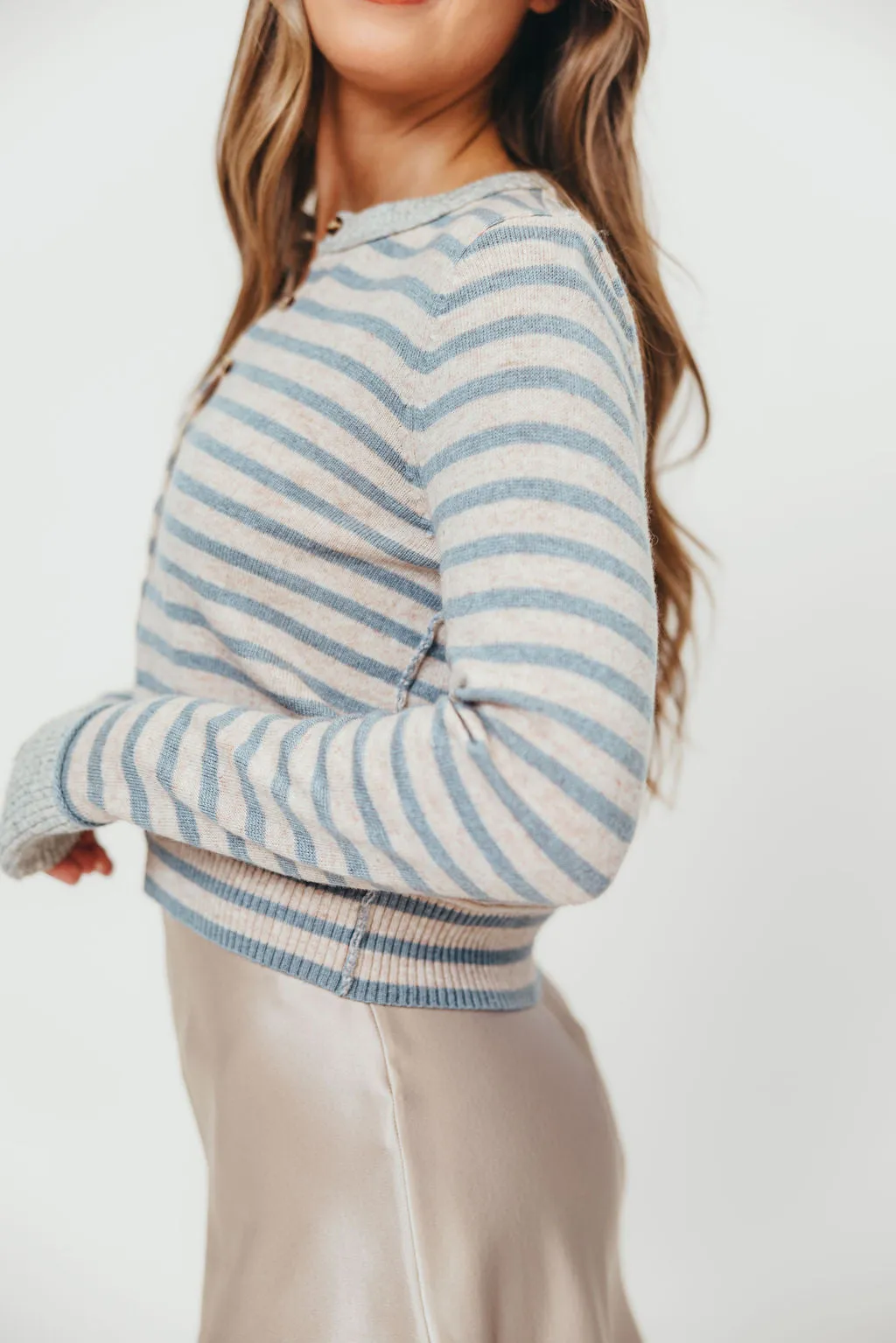 Rae Striped Cardigan Top in Sky Blue/Oat/Grey sold by Worth Collective product image thumbnail 3