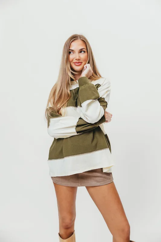 Willow Contrast Panel Long Sleeve Slouchy Top in Butter Olive sold by Worth Collective