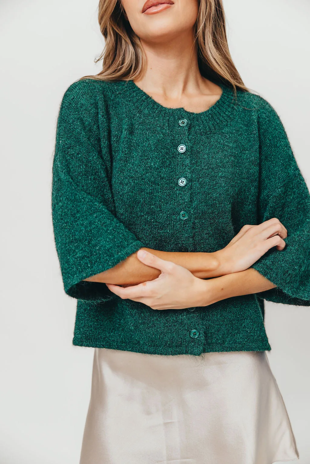 Chutney Button-Up Half Sleeve Knit Cardigan Top in Hunter Green *Final-Sale* sold by Worth Collective