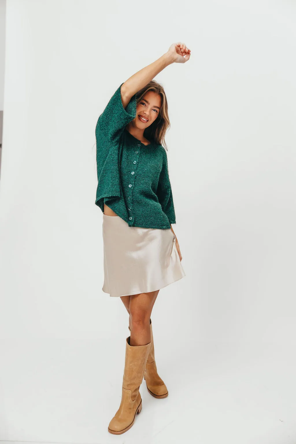 Chutney Button-Up Half Sleeve Knit Cardigan Top in Hunter Green *Final-Sale* sold by Worth Collective product image thumbnail 5