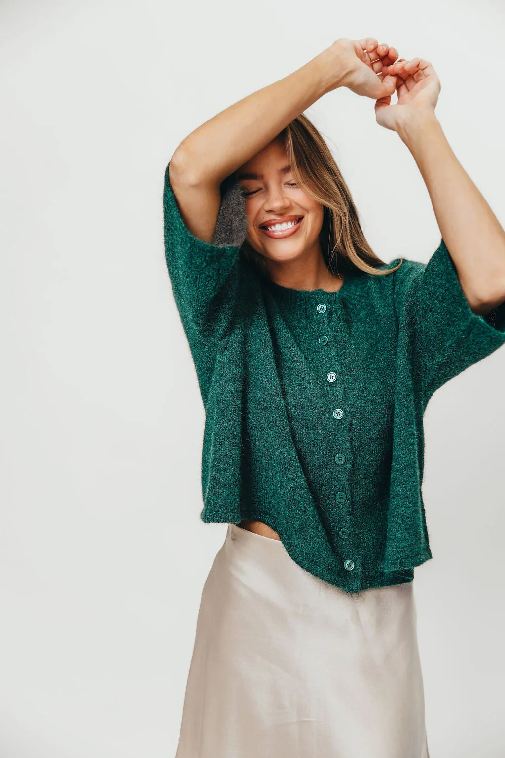 Chutney Button-Up Half Sleeve Knit Cardigan Top in Hunter Green *Final-Sale* sold by Worth Collective product image thumbnail 3
