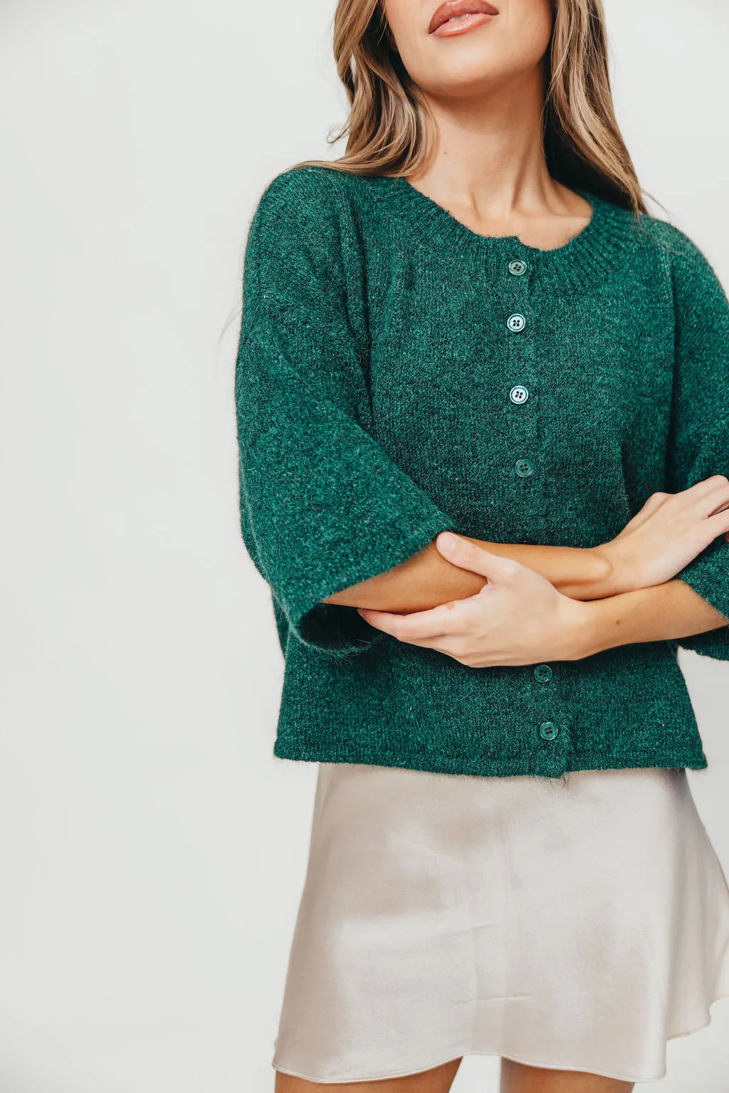 Chutney Button-Up Half Sleeve Knit Cardigan Top in Hunter Green *Final-Sale* sold by Worth Collective product image thumbnail 2