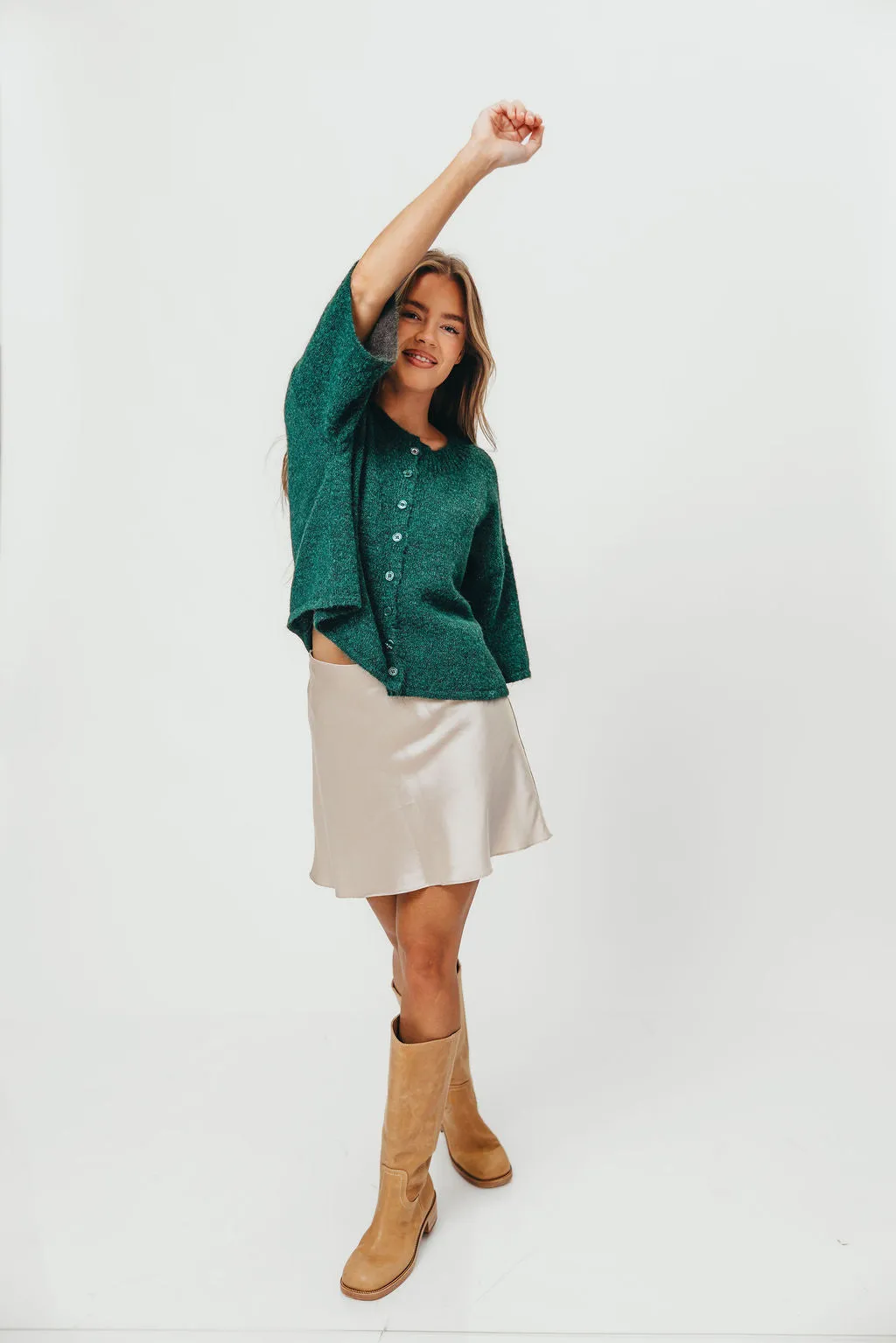 Chutney Button-Up Half Sleeve Knit Cardigan Top in Hunter Green *Final-Sale* sold by Worth Collective product image thumbnail 4