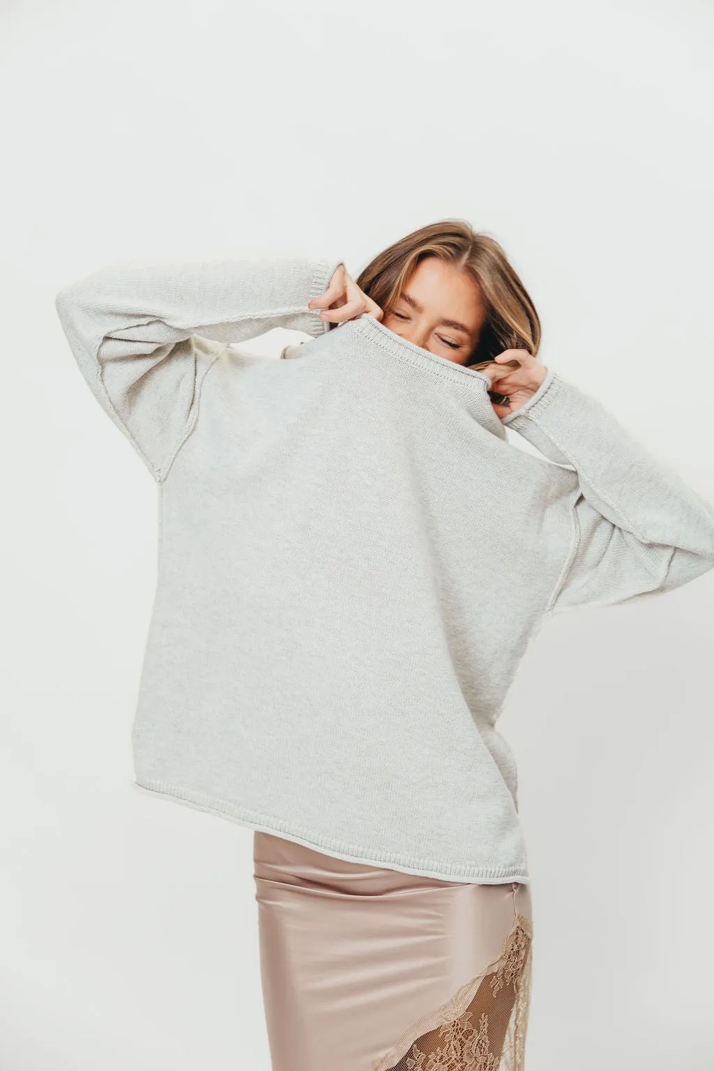 Toni Inside-Out Roll Neck Pullover Sweater in Melange Grey sold by Worth Collective product image thumbnail 3