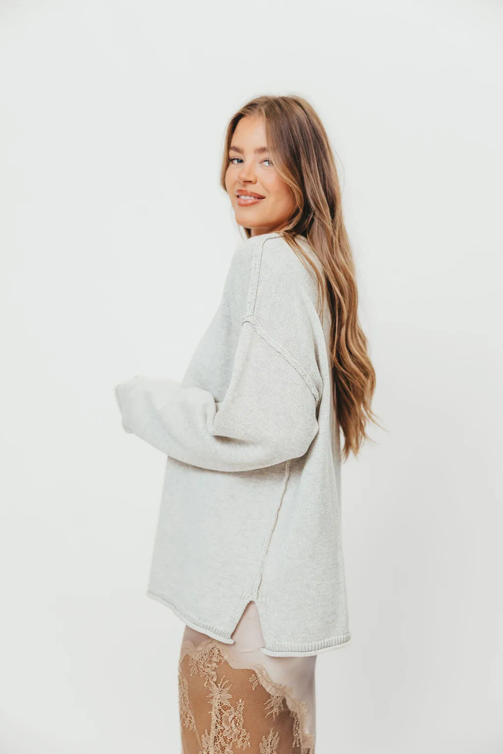 Toni Inside-Out Roll Neck Pullover Sweater in Melange Grey sold by Worth Collective product image thumbnail 4
