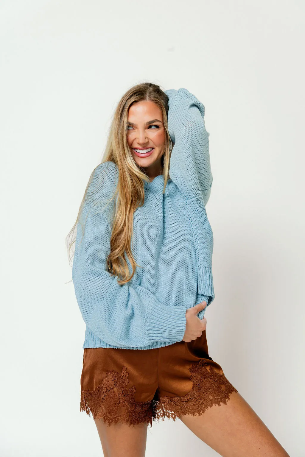 Carmella Balloon Sleeve Sweater in Blue *Final Sale* sold by Worth Collective product image thumbnail 4