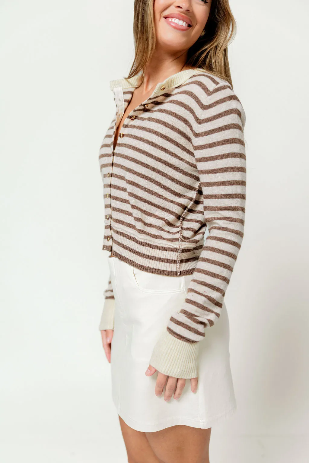 Rae Striped Cardigan Top in Brown/Oat/Butter sold by Worth Collective product image thumbnail 4