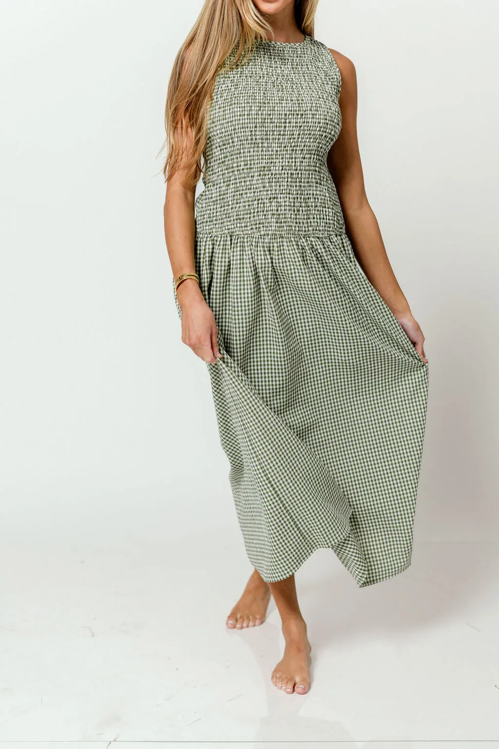 Cora Gingham Maxi Dress in Green sold by Worth Collective product image thumbnail 4