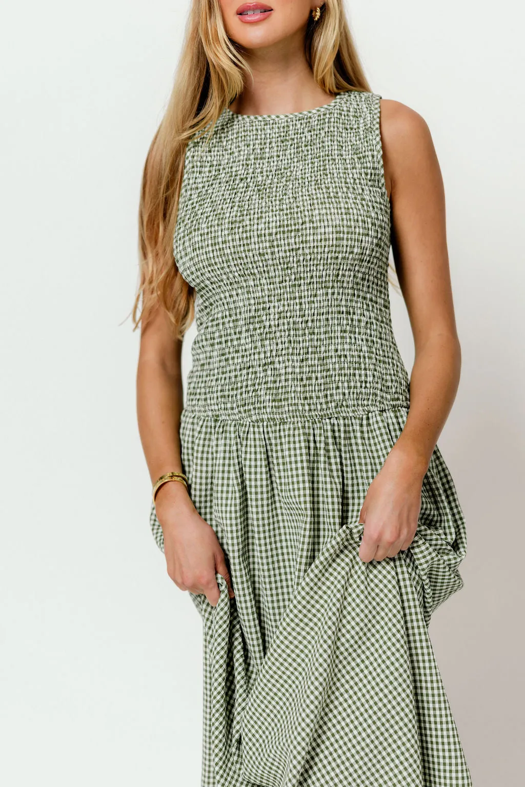 Cora Gingham Maxi Dress in Green sold by Worth Collective product image thumbnail 3