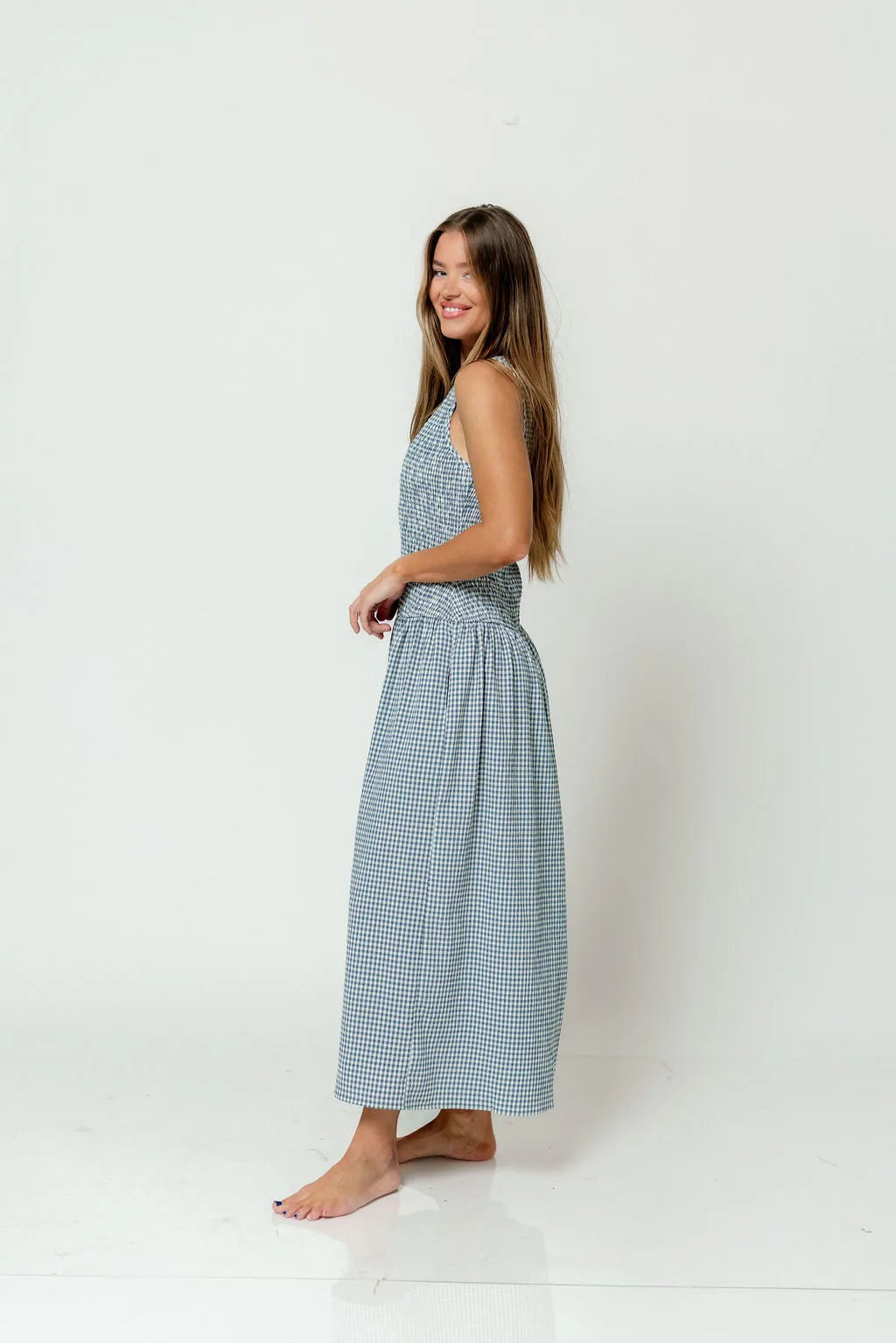 Cora Gingham Maxi Dress in Blue sold by Worth Collective product image thumbnail 2