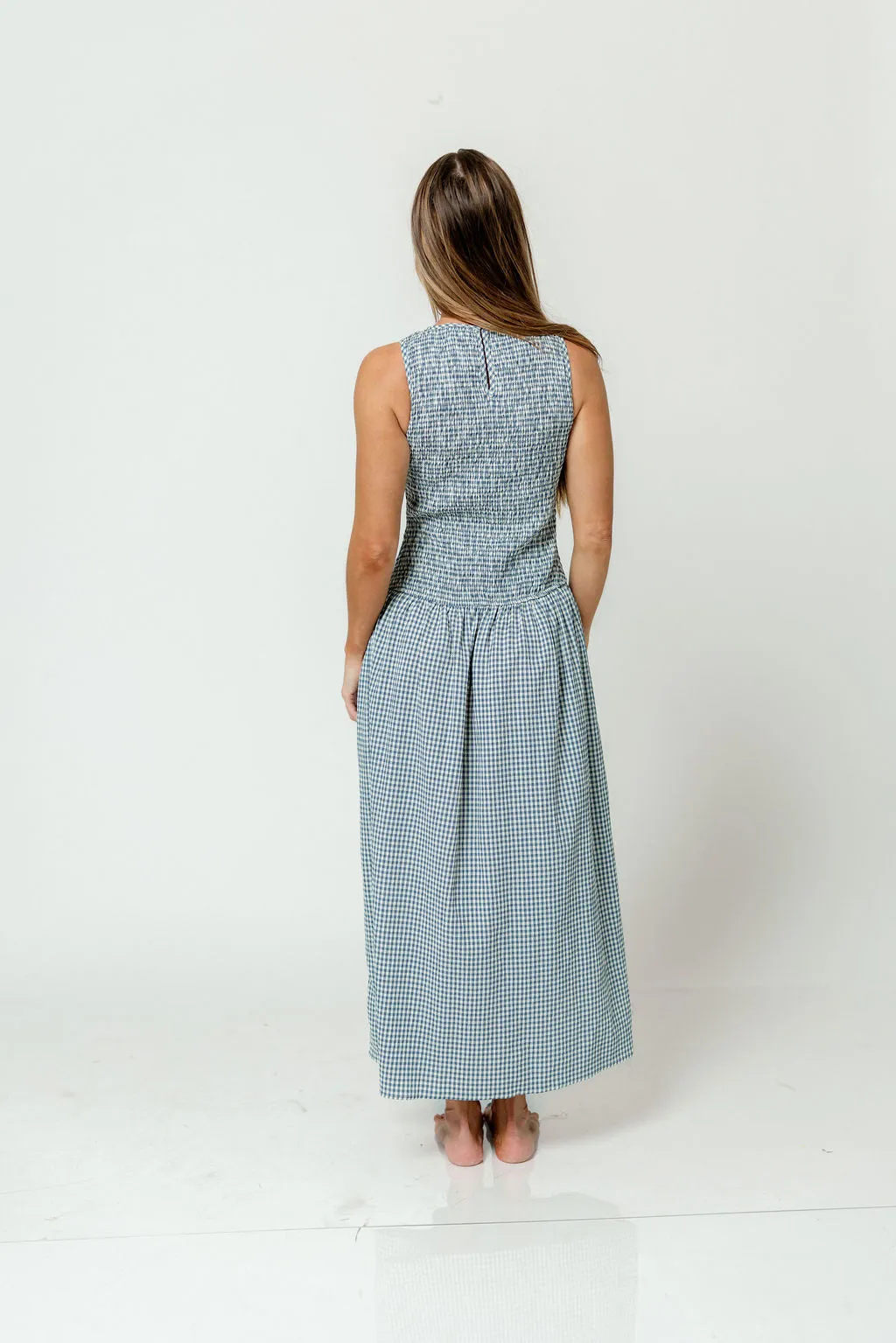 Cora Gingham Maxi Dress in Blue sold by Worth Collective product image thumbnail 3