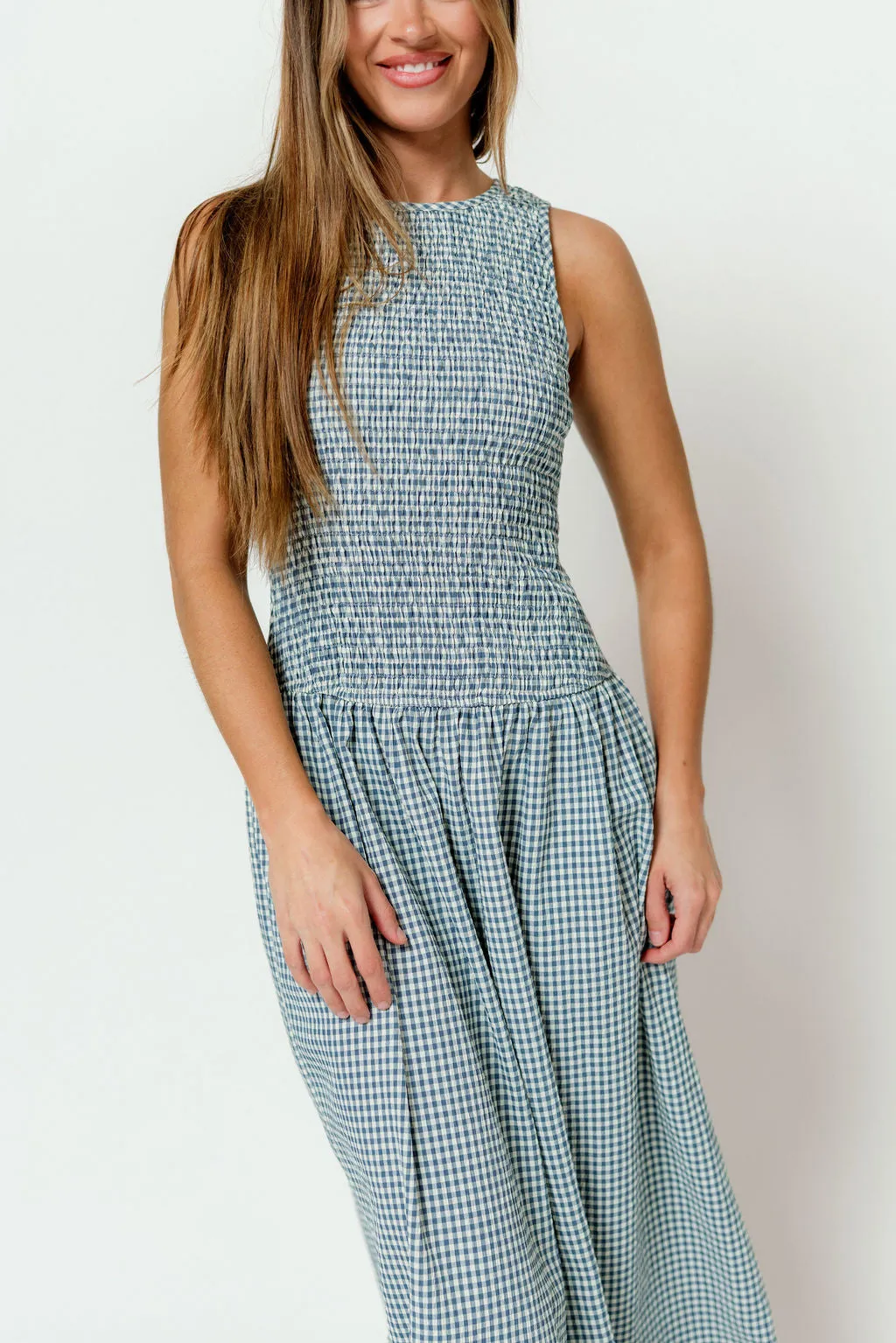 Cora Gingham Maxi Dress in Blue sold by Worth Collective product image thumbnail 4