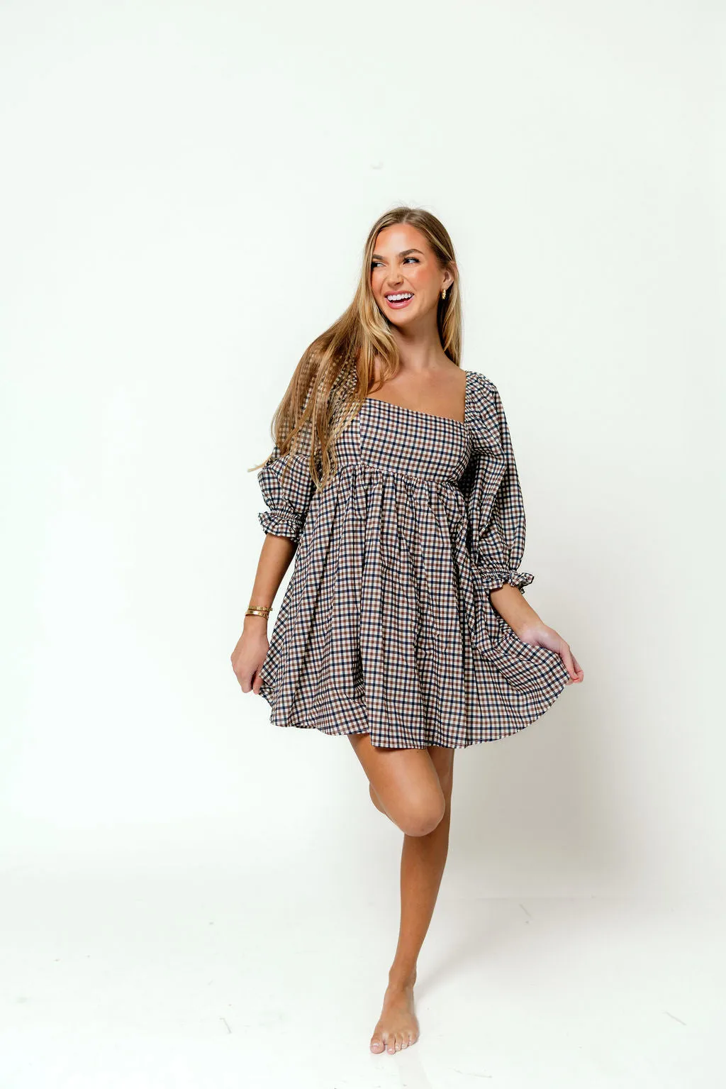 Bella Mini Dress in Navy/Brown sold by Worth Collective product image thumbnail 5