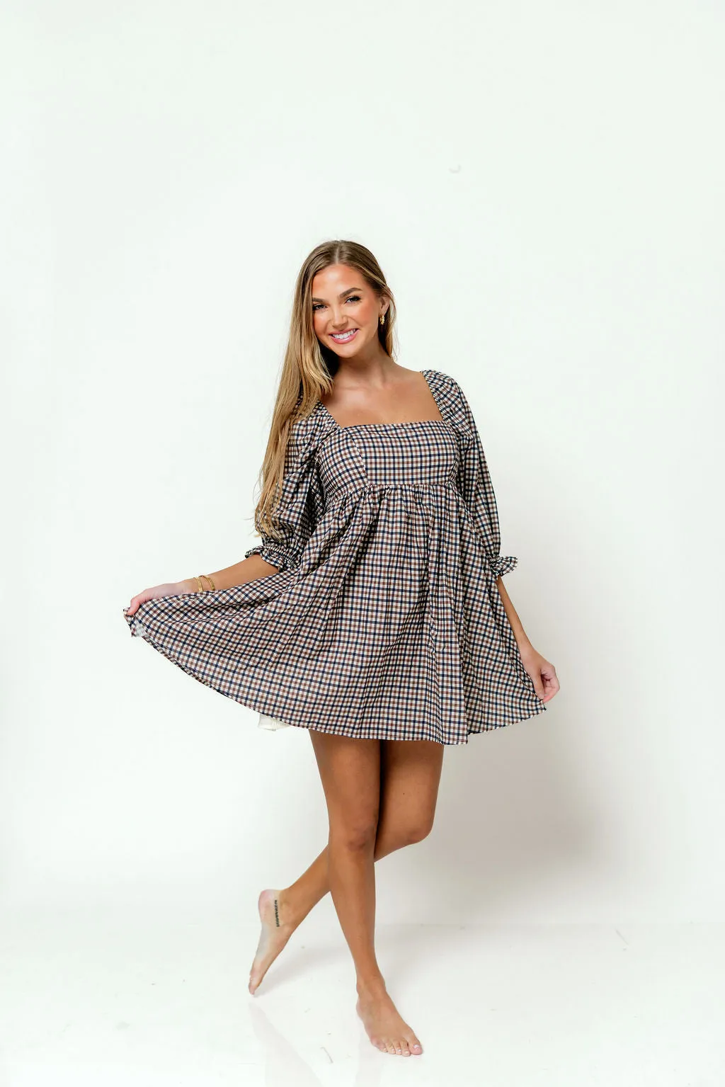 Bella Mini Dress in Navy/Brown sold by Worth Collective product image thumbnail 2