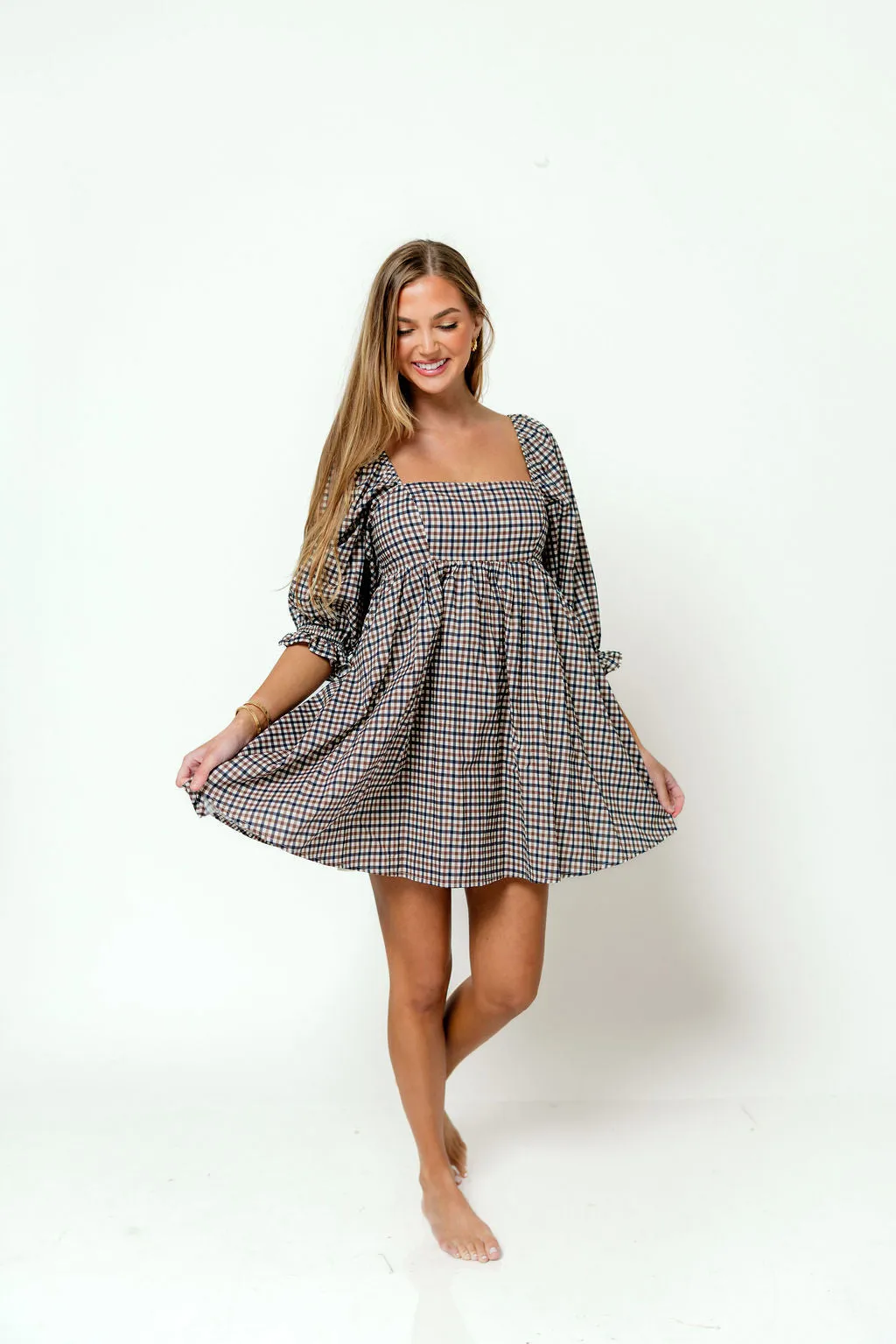 Bella Mini Dress in Navy/Brown sold by Worth Collective product image thumbnail 3
