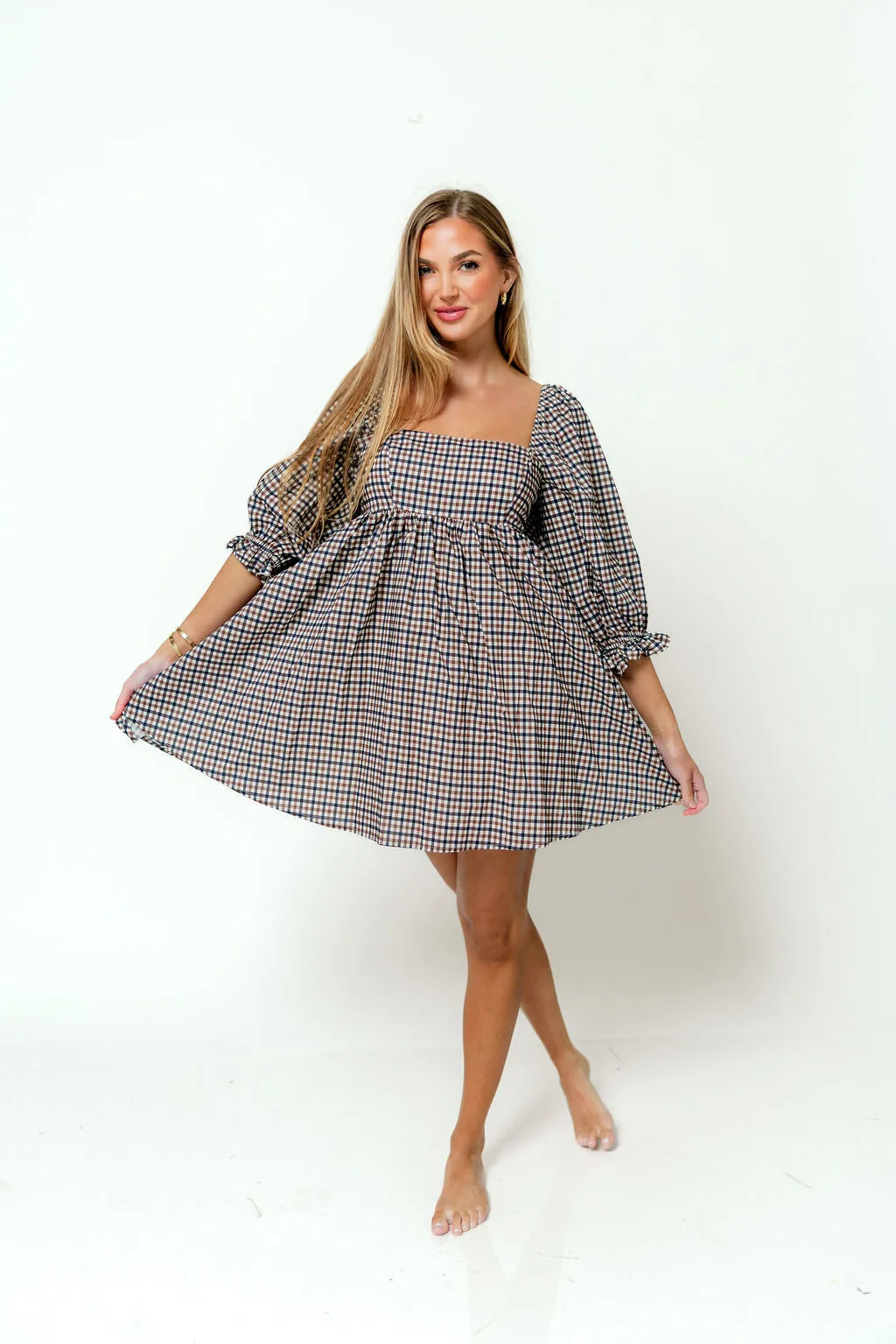 Bella Mini Dress in Navy/Brown sold by Worth Collective product image thumbnail 4