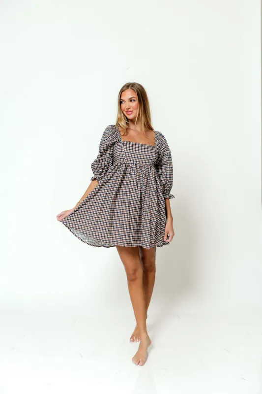 Bella Mini Dress in Navy/Brown sold by Worth Collective