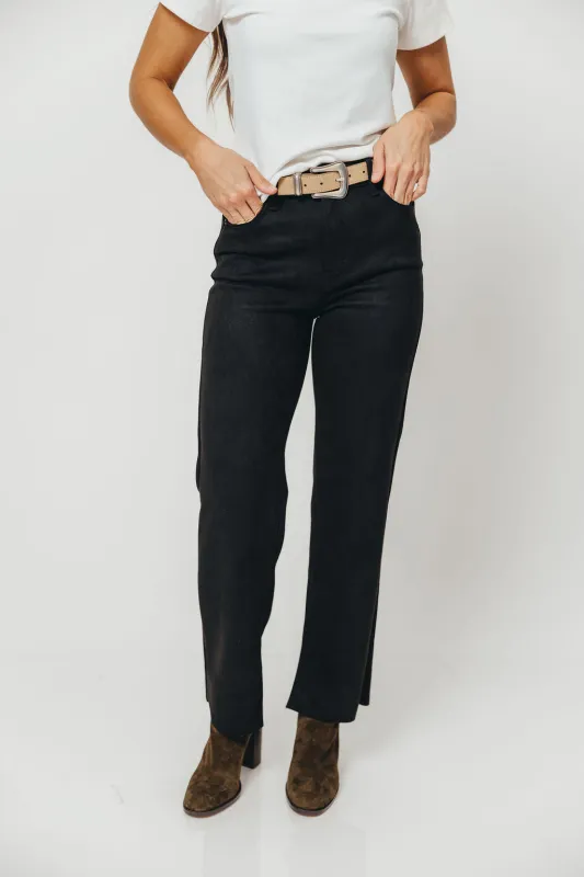 Ella High Rise Classic Straight Jeans in Suede Black sold by Worth Collective