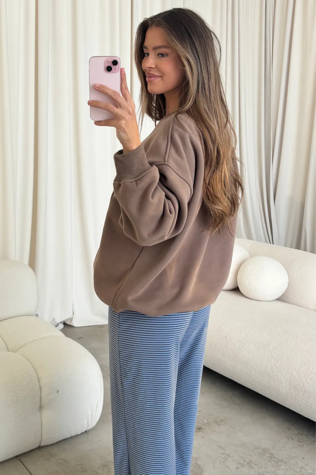 Walker Embroidered Crew Neck Sweatshirt in Mocha sold by Worth Collective product image thumbnail 4