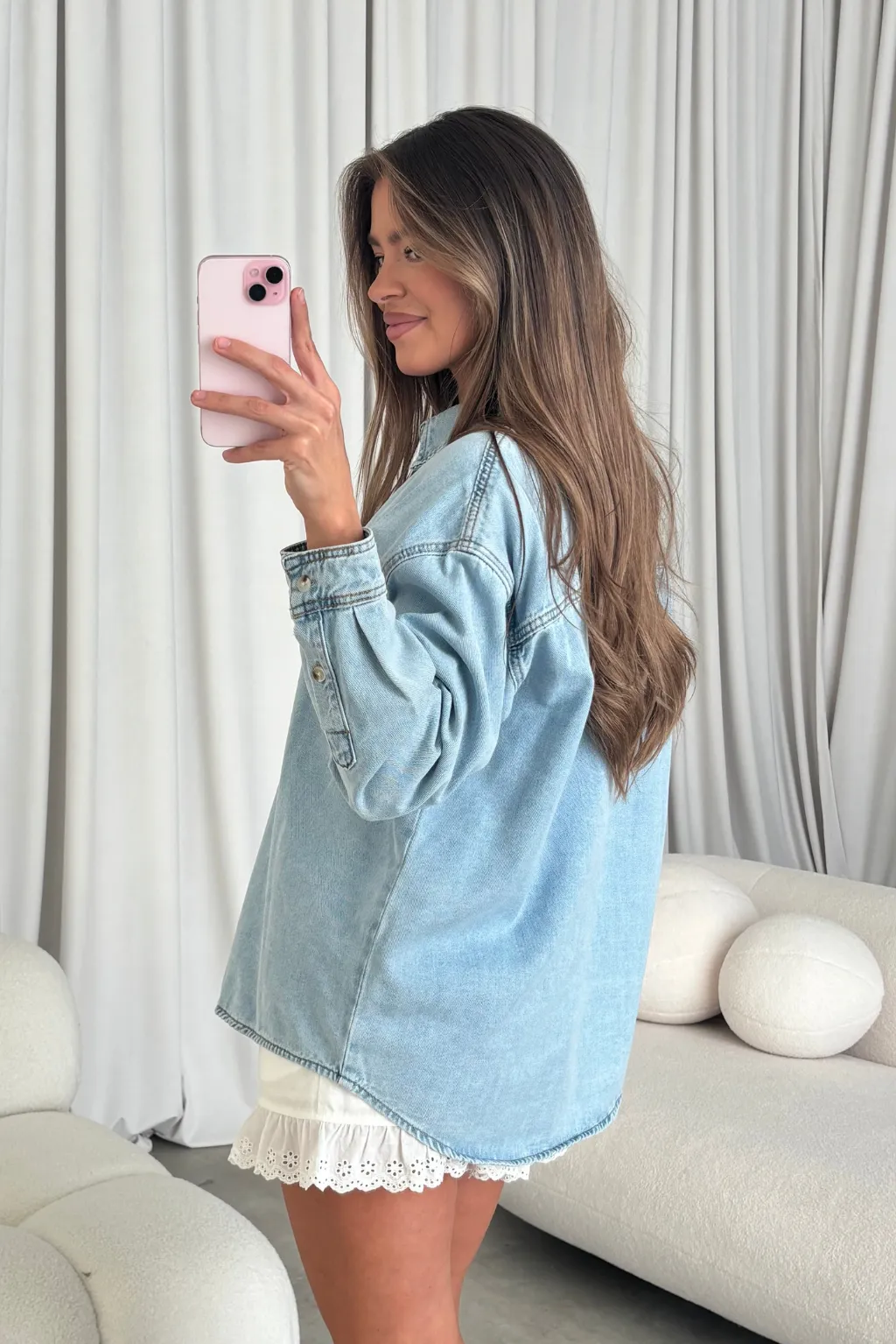 Sevyn 100% Cotton Washed Button-up Shirt in Light Denim sold by Worth Collective product image thumbnail 4