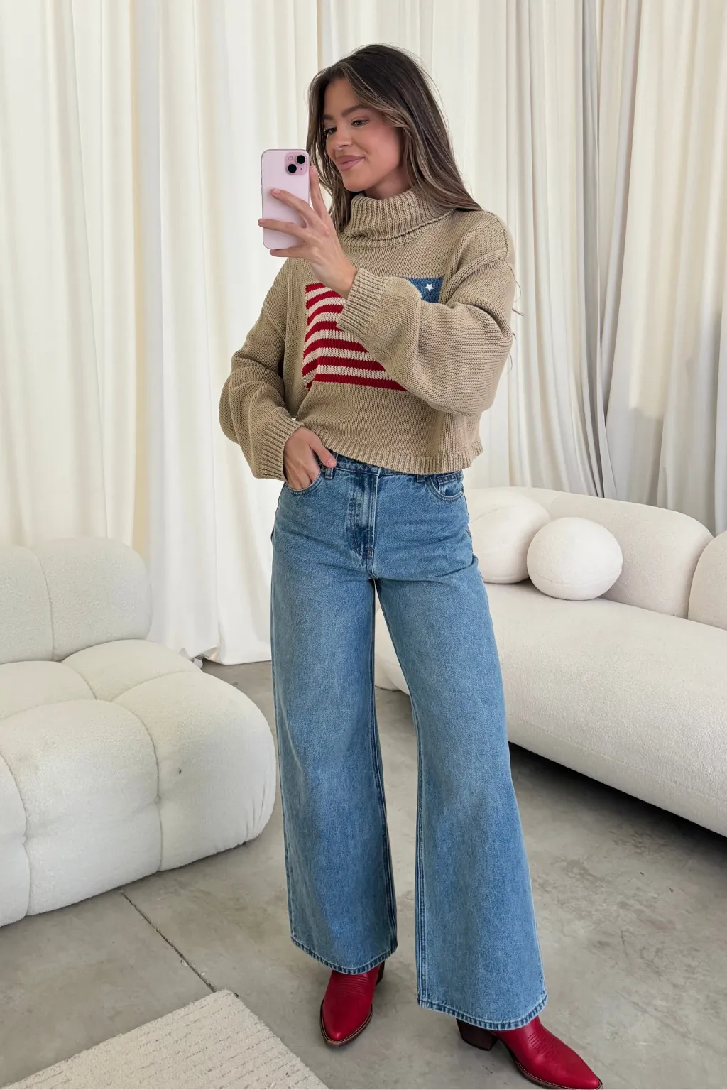 Martha American Flag Turtle Neck Sweater in Straw sold by Worth Collective product image thumbnail 3