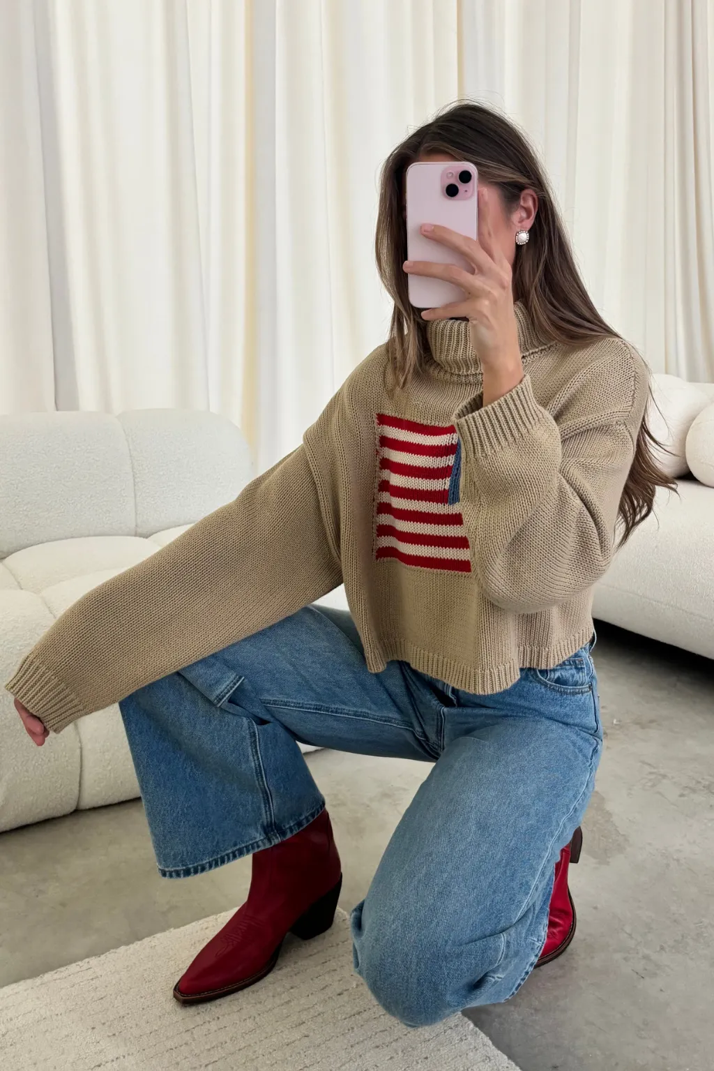 Martha American Flag Turtle Neck Sweater in Straw sold by Worth Collective product image thumbnail 2