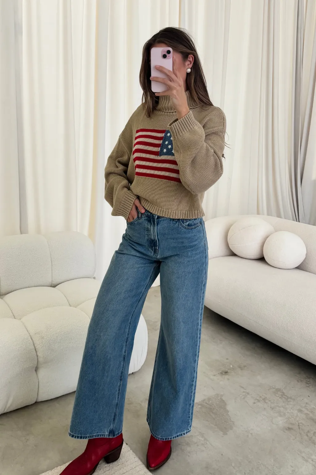 Martha American Flag Turtle Neck Sweater in Straw sold by Worth Collective product image thumbnail 5
