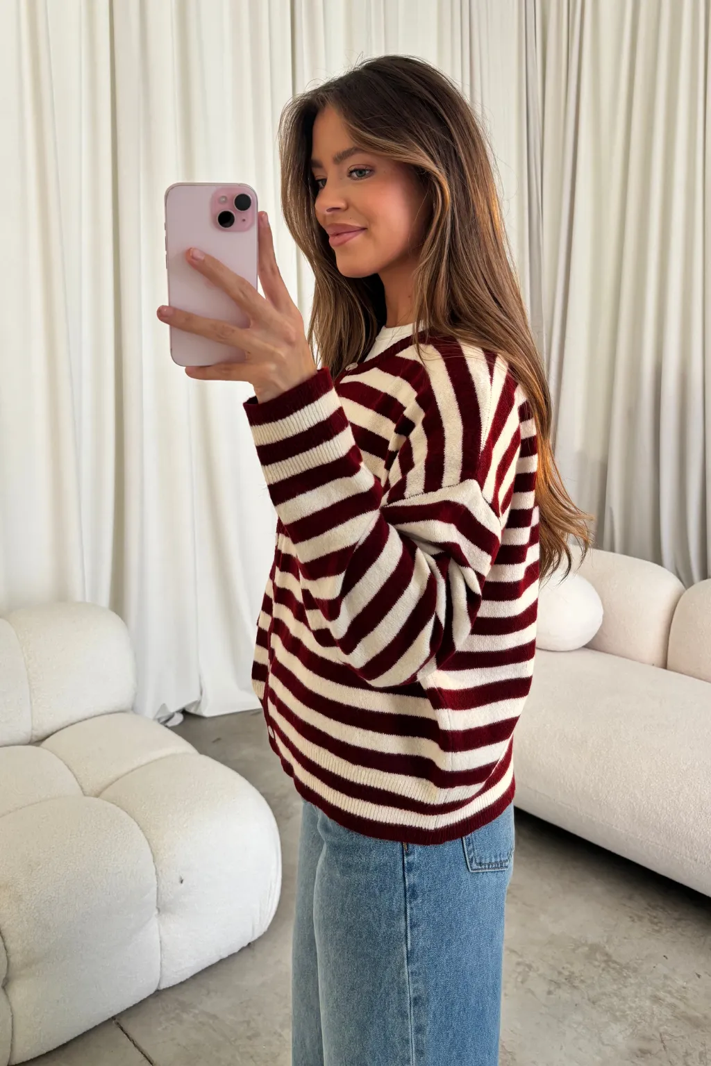 Rizzo Striped Cardigan Top in Crimson sold by Worth Collective product image thumbnail 4