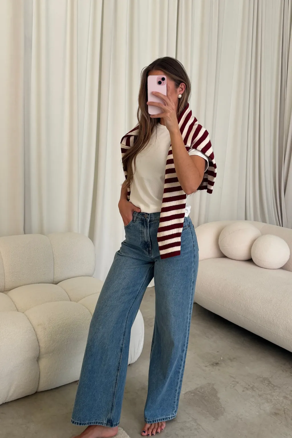 Rizzo Striped Cardigan Top in Crimson sold by Worth Collective product image thumbnail 2