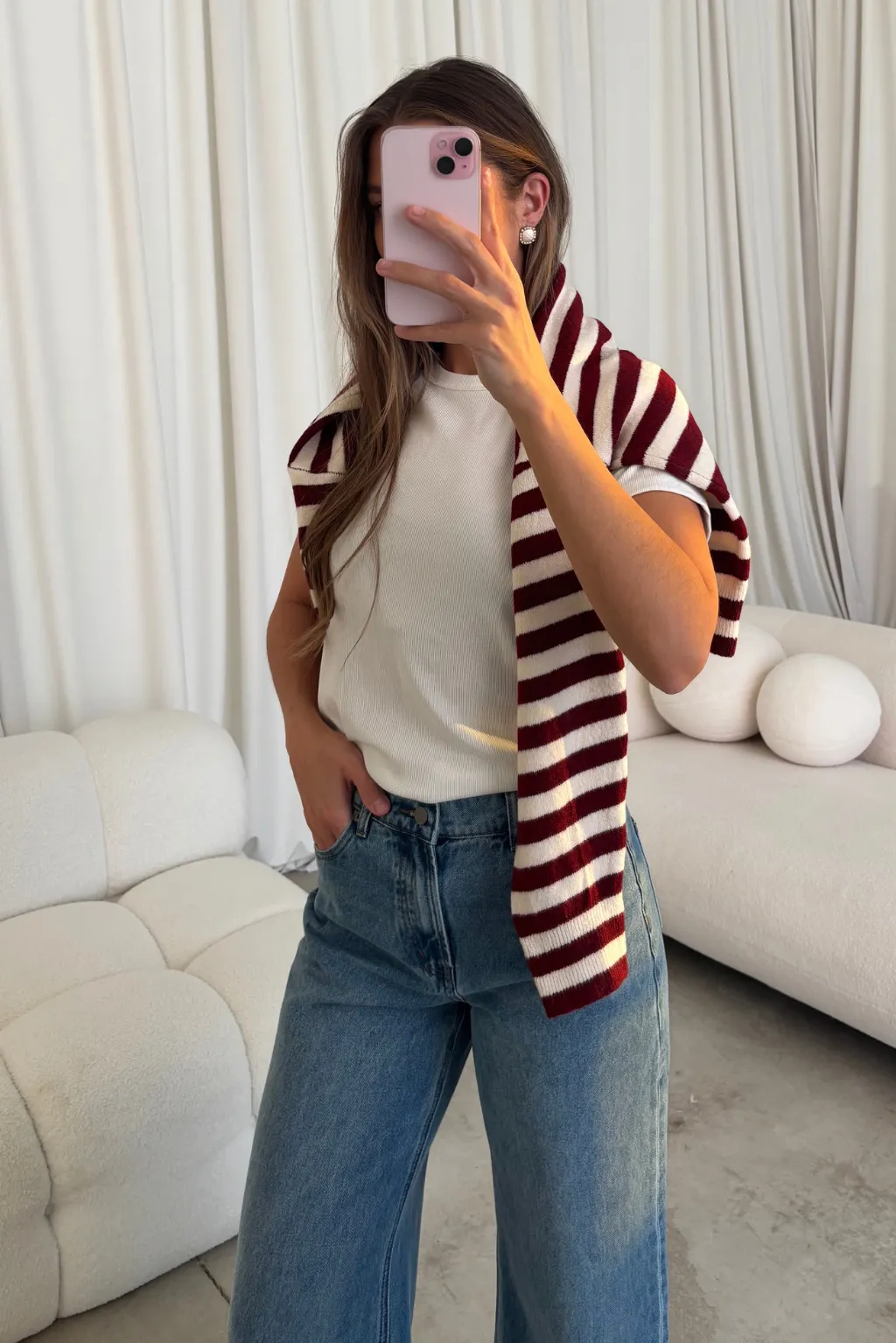 Rizzo Striped Cardigan Top in Crimson sold by Worth Collective product image thumbnail 5