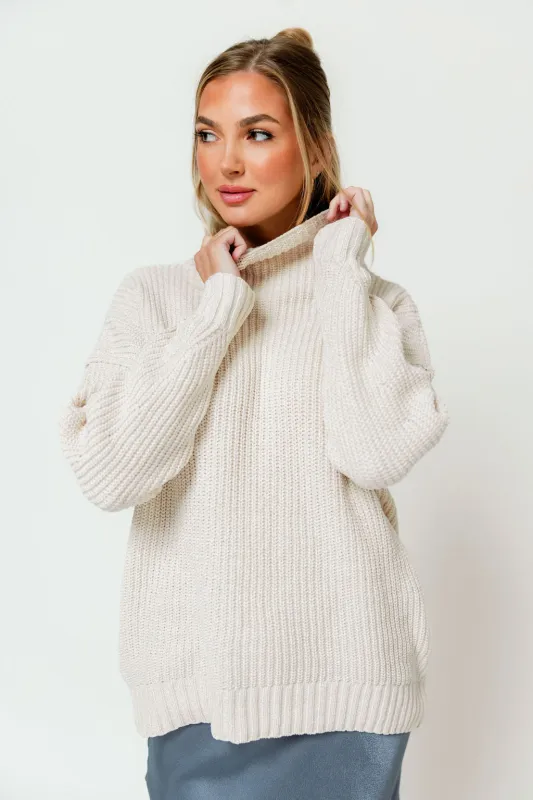 Gwendolyn High Neck Chenille Sweater in Cream sold by Worth Collective
