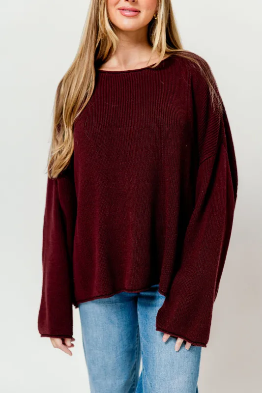 Scarlett Relaxed Boatneck Sweater in Baked Plum sold by Worth Collective